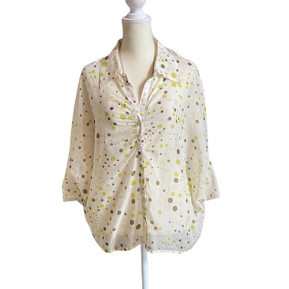 𝅺BCBGMAXAZARIA Cream Batwing Polka Dot Sheer Button Up Blouse (NWOT) - Picture 1 of 13